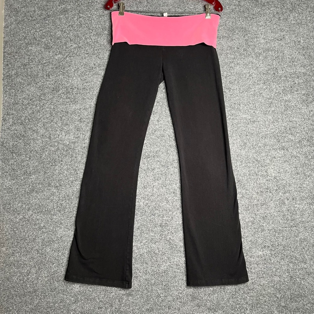 Y2K Victorias Secret Angel Yoga Pants Black Pink Foldover Flare Leggings Medium